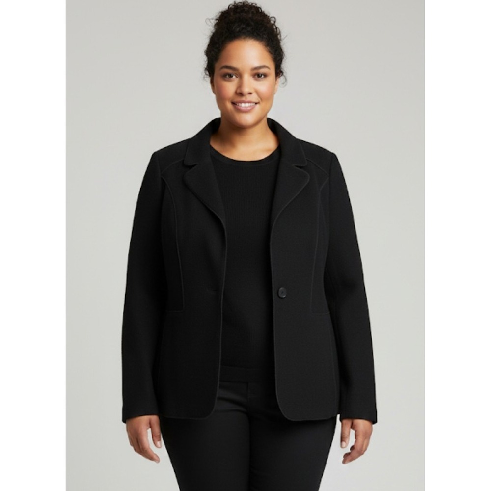Doncaster black wool cashmere deconstructed front felted jacket blazer 327 sz 14